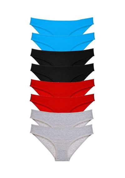 8 Adet Süper Eko Set Likralı Kadın Slip Külot Siyah Kırmızı Gri Mavi Standart
