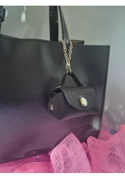 Gogo Charm Çanta Aksesuarı Mini Çanta Hakiki Deri Mat Siyah - Siyah