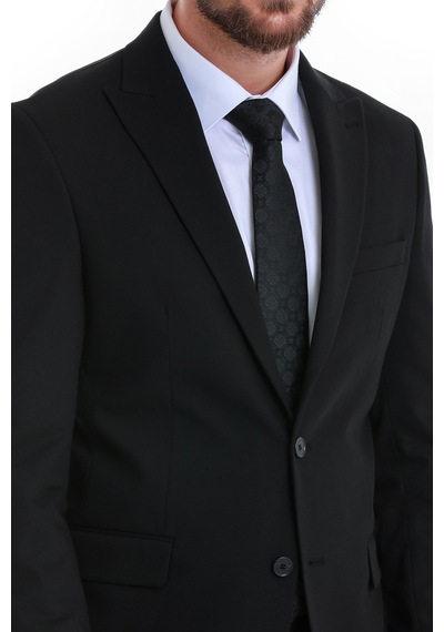 Hatemoğlu Siyah Slim Fit Sivri Yaka Takım Elbise