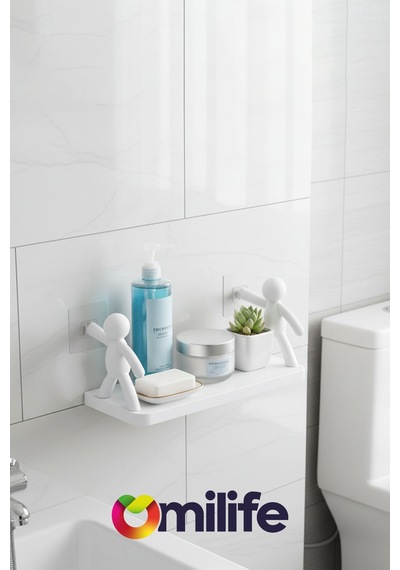 Çöp Adam Tasarımlı Yapışkanlı Banyo Rafı Şampuan Kozmetik Baharat Organizer Raf Diğer