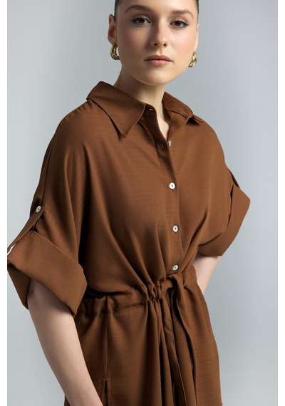 Beli Bağlamalı Kimono Gömlek - Kahve-137287