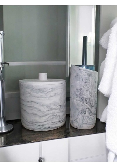 Mermer Desenli Beton Çöp Kovası Ve Wc Fırçalık Seti,dekorsayon,aksesuar Gri