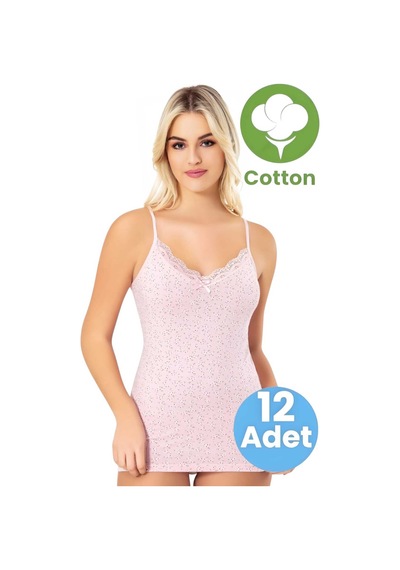 Tezzgelsin Kadın 12'li İp Askılı Desenli Asortili Atlet Çok Renkli