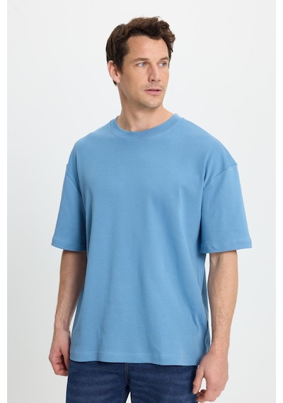 Tudors Unisex Oversize Geniş Kesim %100 Pamuk Yumuşak Dokulu Basic Bisiklet Yaka İndigo Tişört-35180 Çok Renkli