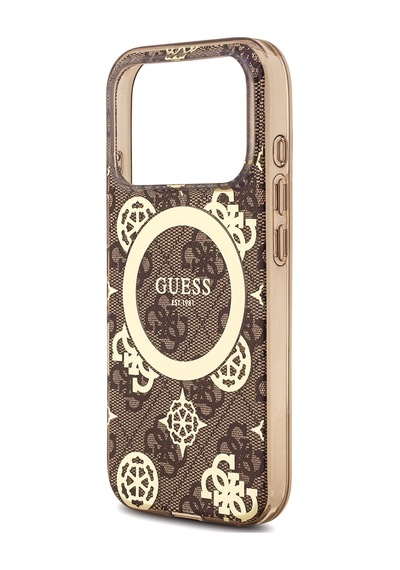 Apple iPhone Uyumlu 18 Pro Max Kılıf Guess Lisanslı M-safeli Iml Peony Ve 4g Desenli Klasik Logolu Kahverengi