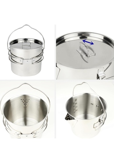 Tr 304 18/8 Paslanmaz Çelik Fda Uyumlu 50 Oz / 1,4 L Kamp Su Isıtıcısı/tencere/bardak 3'ü 1 Arada Diğer