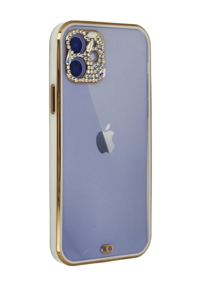 Apple iPhone Uyumlu   12 Kılıf Liva Taşlı Silikon - Beyaz Düz Renkli