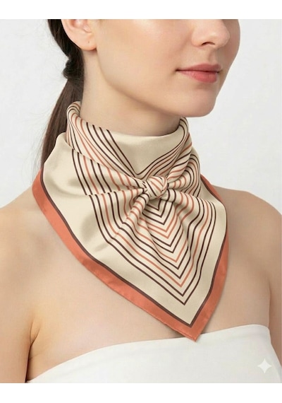 Tarzını Seç Turuncu V Çizgi Fular / Bandana / Aksesuar 48x48 Cm