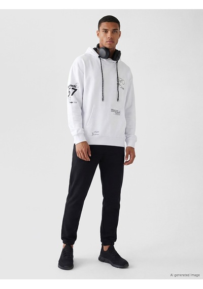 Lcw Eco Beyaz Baskılı Erkek Hoodie