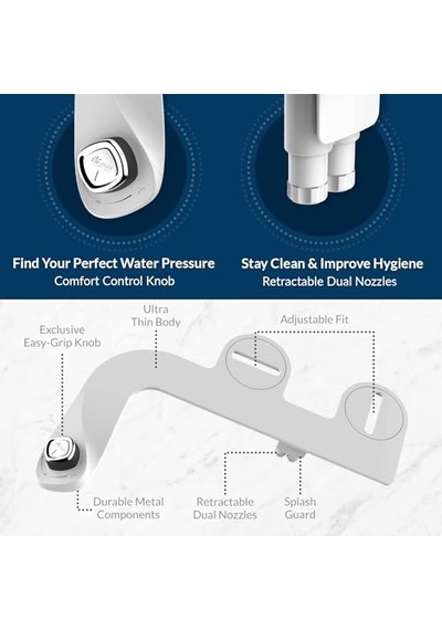Bide Tuvalet Takımı Beyaz Çift Nozzle Taze Su Sprey Elektriksiz Kolay Montaj Pirinç Giriş Ve Iç Valf Çok Renkli