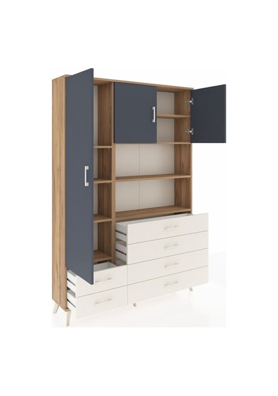 Arges Dolap 8 Raflı 6 Çekmeceli 3 Kapaklı 132x30x195 Çam-antr... Çam