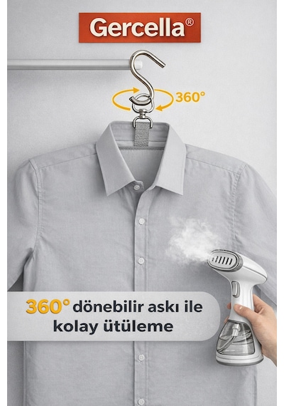 Gercella Dikey Buharlı Ütü Matı Pedi 360 C Dönebilen Askılı Isı Geçirmeyen Dikey Ütü Aksesuarı Gri