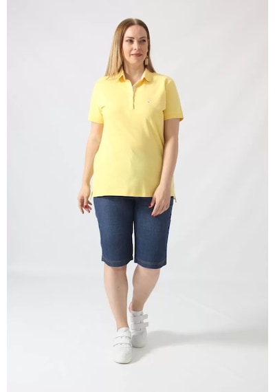 Moda Berray 21305 Kısa Kollu Büyük Beden Lakost Kumas T-shirt Sarı Sarı