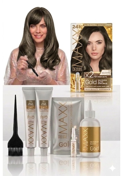 Maxx Deluxe Golden Beauty Set Saç Boyası 7.1 Küllü Kumral 2 Li + Fırça+pratik Boya Kabı