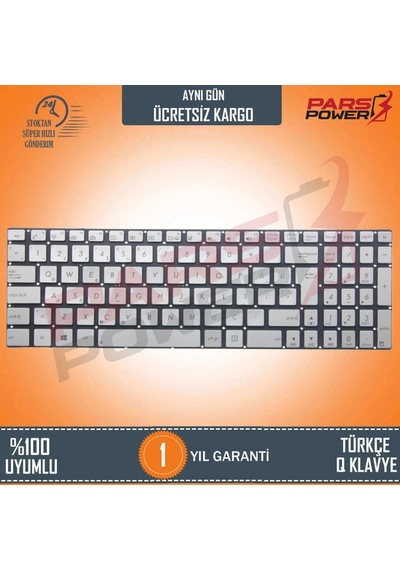Asus Uyumlu N550Jk-Cn166H. N550Jk-Cn167D. N550Jk-Cn168H Klavye Işıklı Gümüş - Işıklı