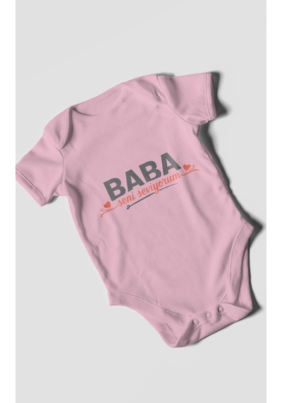 Morivokids Baba, Seni Seviyorum Kısa Kollu Bebek Body %100 Pamuk Koyu Pembe
