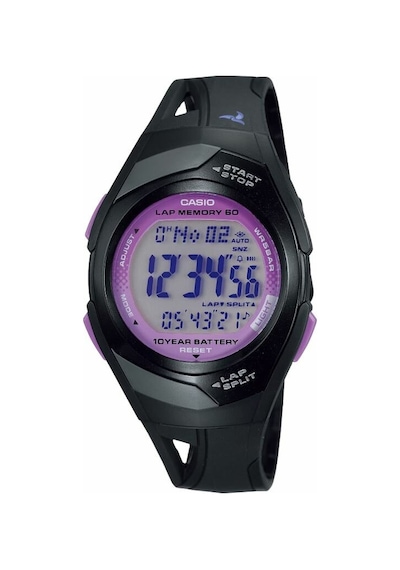 Casio Str-300-1cvdf Quartz Silikon Siyah Mor Kadran 35 Mm Spor Kadın Kol Saati Siyah