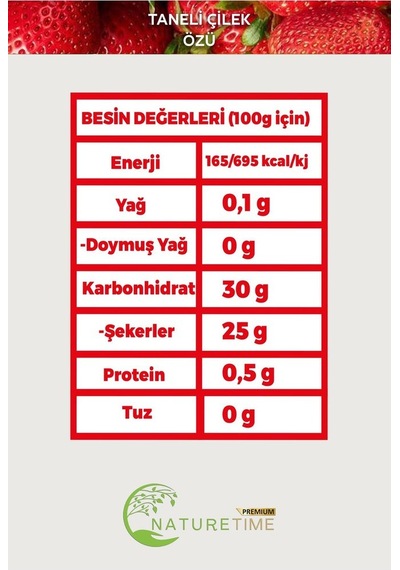 Taneli Çilek Özü 1350 Gr Doğal Katkısız Şeker İlavesiz Pestisit & Ağır Metal İçermez Analizli