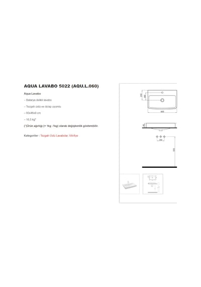Newarc Aqua 5022B Etajer Uyumlu Lavabo