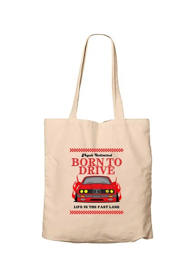 Born To Drıve Bmw Krem Fermuarlı Bez Çanta Gabardin