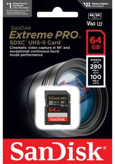 SanDisk Extreme PRO 64GB SDSDXEP-064G-GN4IN 280MB/s UHS-II SDXC 6K-4K UHD Hafıza Kartı