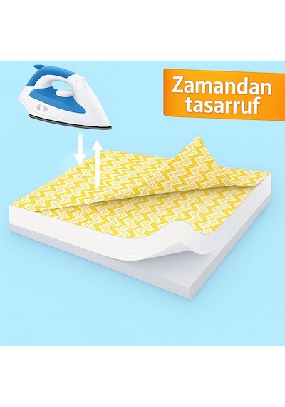 Ütü Masası Kılıfı Keçeli Sarı Zikzak Desen Battal Boy Xxl Pamuklu Yanmaz Üretim Sarı