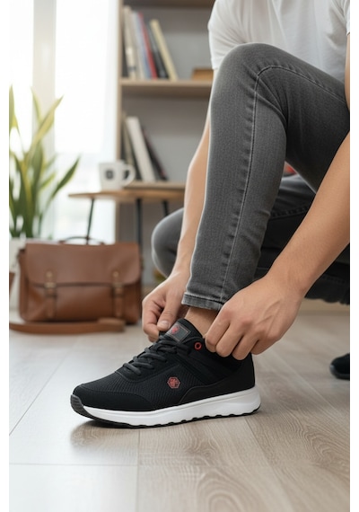 Enoch Ortopedik Yüksek Taban Sneaker Ayakkabı Siyah - Kırmızı