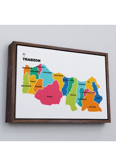 Çerçeveli Trabzon İli Ve İlçeler Haritası Dekoratif Kanvas Tablo-1469