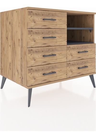 Kronos Şifonyer 2 Raflı 6 Çekmeceli 88x59x80 Çam-antrasit/çam Antrasit/çam