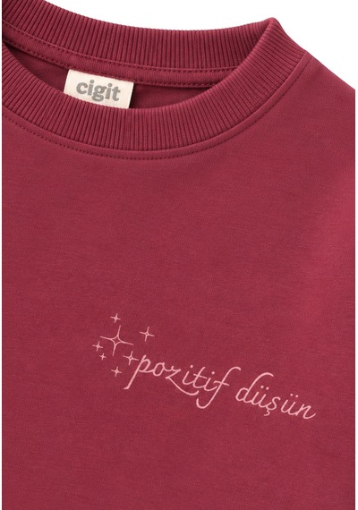 Cigit Sloganlı Uzun Kollu T-shirt 2-10 Yaş Bordo