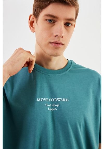 Leo Erkek Oversize Tshirt Pamuk Bisiklet Yaka Baskı Detaylı Basic Tişört Mtlce84 Mint