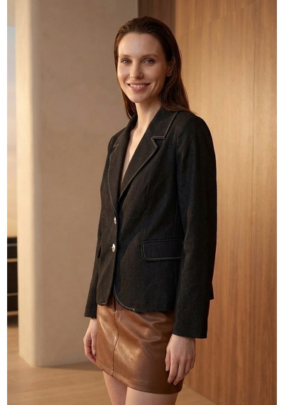 Hiccup My Fashıon Kadın Pamuklu Likralı Poplin Blazer Ceket Siyah