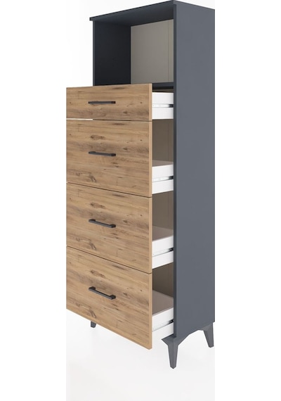 Arges Dolap Tek Raflı 4 Çekmeceli 60x30x163 Antrasit-çam Antrasit