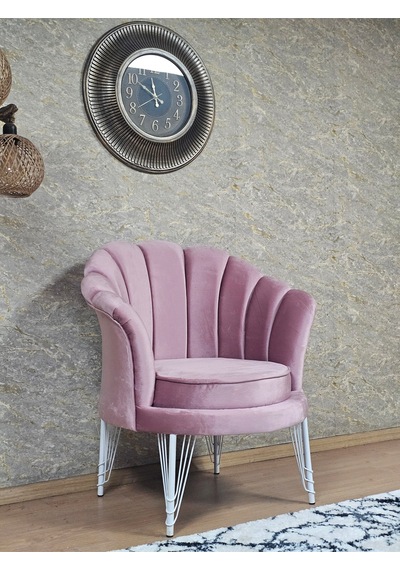 Zafir Tekli İstiridye Beyaz Boyalı Telli Ayak Çay Seti Koltuk Tekli Berjer , Balkon, Salon, Ofis Pembe