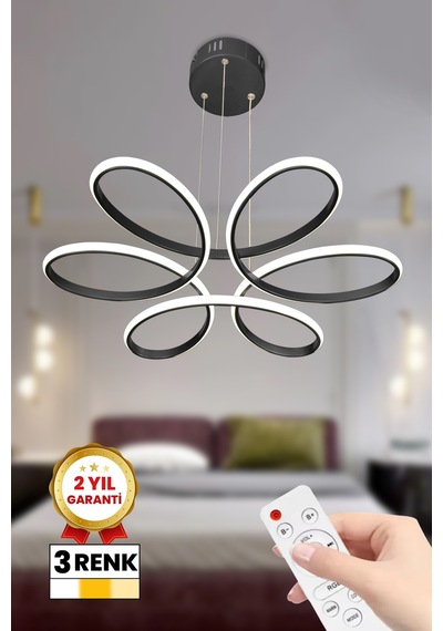 Papatya Topsuz 3 Renk Kumandalı Led Avize Büyük Salon Ledli Avize Siyah - 803345374 Siyah - 803345374 Siyah