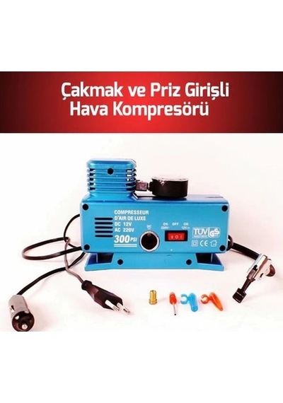 220 Volt-12 Volt 250 Psi Geniş Uygulama Yelpazesi Kompresör Lastik Hava Şişirme Oto Pompası Çok Renkli