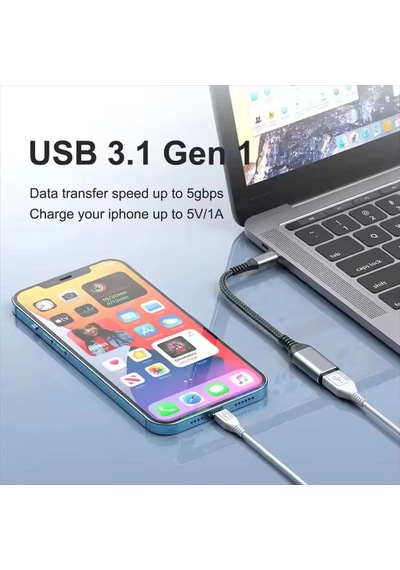 Ga90 Type-c To Usb 3.0 5gbps Hız Otg Adaptör Alüminyum Kasa Örgü Kablo İ-phone 15 Ve Üstü