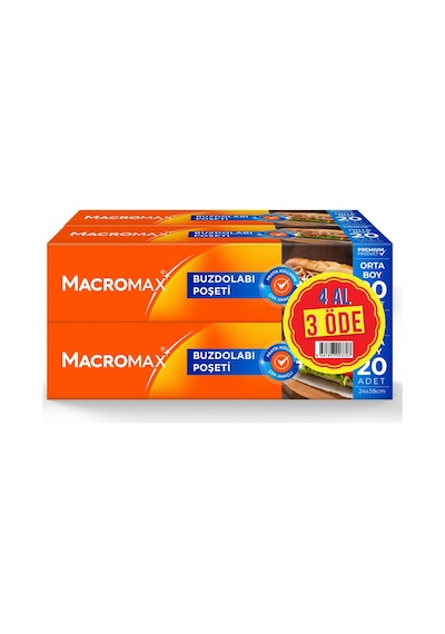 Macromax Buzdolabı Poşetı 3+1 Orta Boy 80'li 4 Adet Çok Renkli
