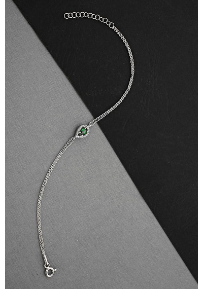 Damla Motifli Zirkon Taşlı Gümüş Bileklik - B077501