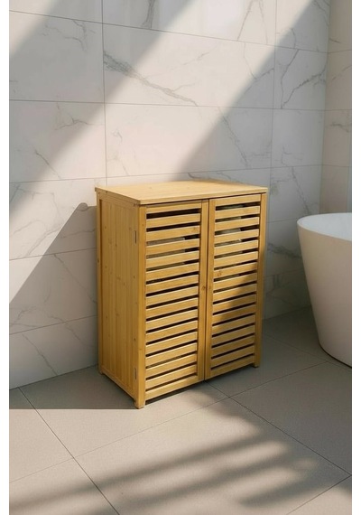 Bambu Kapaklı Banyo Balkon Bahçe Mutfak Salon Dolabı Havlu Dolabı Düzenleyici Dolap Bambu