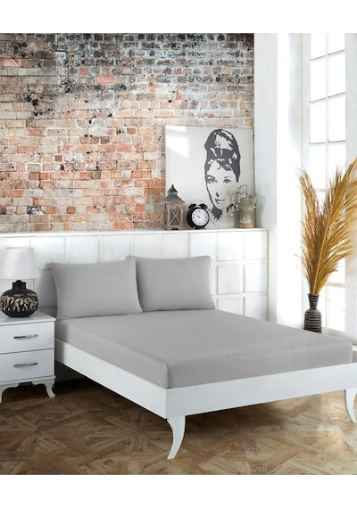 Battal Boy Yastıklı Çarşaf Takımı %100 Pamuklu 180x200 Griaçık