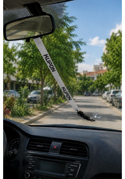 Kupon Yazılı Ayna Askı İpi Vantuzlu Araç Dikiz Aynası Dekor Askısı Beyaz Kupon Yazılı Beyaz