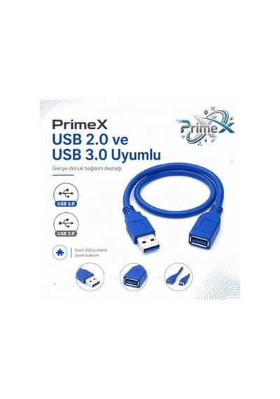 Px-1705 5 Metre Usb 3.0 Uzatma Kablosu, Usb Erkek Dişi Ek Kablosu, Mavi Usb A Male To Female Extension Cable