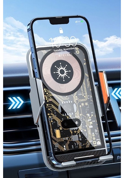 Kablosuz Araç Içi Telefon Tutucu Şarj Araç 3.5-7 Inç Uygun Havalandırma Montaj Transparan C10 Siyah