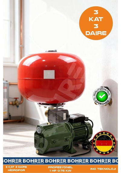 Jet100 Döküm Gövdeli 1 Hp 0.75kw 24l İtalyan Genleşme Tanklı Bahçe Bina Hidrofor Pompa - 3 Kat 3 Dai