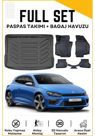 Volkswagen Scirocco 2010-2011-2012-2013 Model Birebir Uyumlu Bagaj Havuzu+paspas Seti