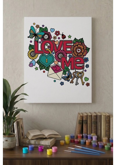 Love Desenli Mandala Ahşap Boyama Seti 40x50 Cm