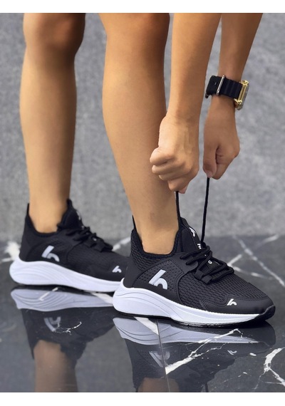 Bağcıklı Unisex Çocuk Spor Ayakkabısı-siyah-beyaz-320