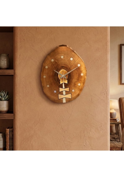 Tomur Ahşap Duvar Saati - %100 El Yapımı - Ceviz Ağacı - 31x39x3.5 Kahverengi