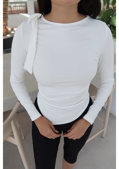 Kechi Woman Omuz Bağlamalı Asimetrik Kesim Bluz Beyaz